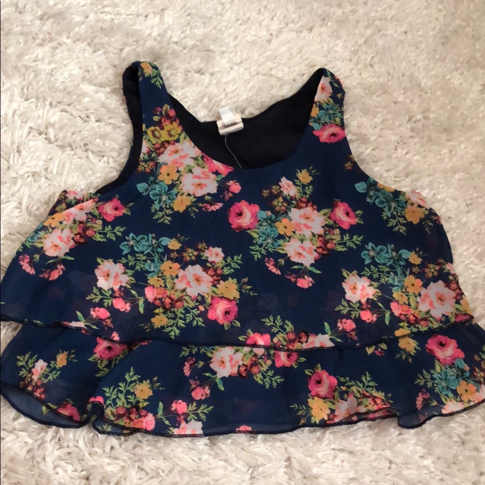 Floral Sleeveless Top - Navy and Pink M